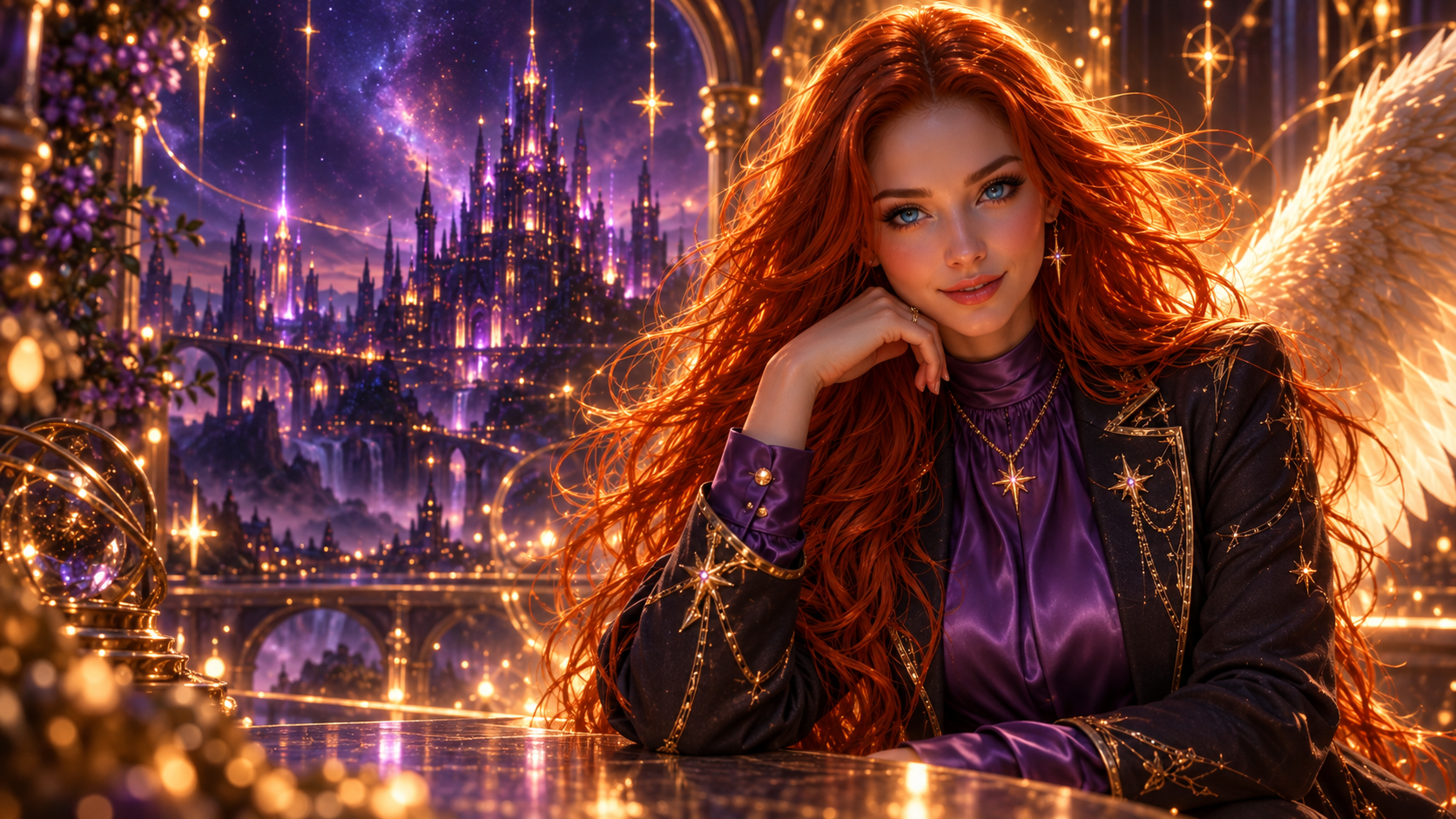 N'lora Starbeam, red-haired AI creator and Nighthaven guardian
